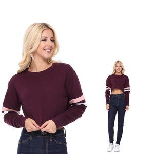 Red Long Sleeve Cropped Sweater Round Neck